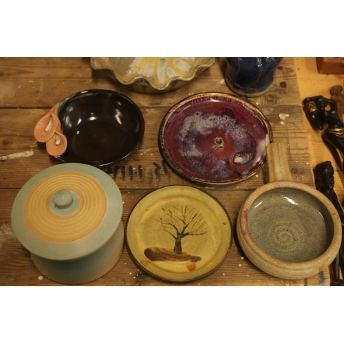 162 - Studio Pottery to include a high fired glaze small dish, vases, etc.