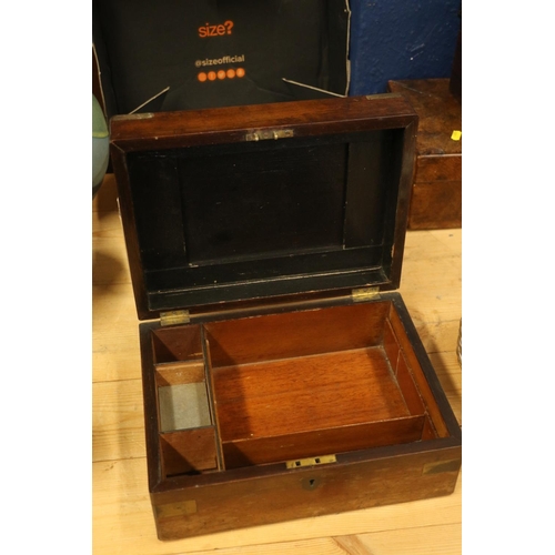 168 - Late 19th century rosewood sewing box with inset brass handle and metal mounts.