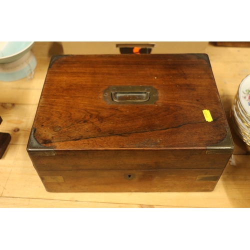 168 - Late 19th century rosewood sewing box with inset brass handle and metal mounts.