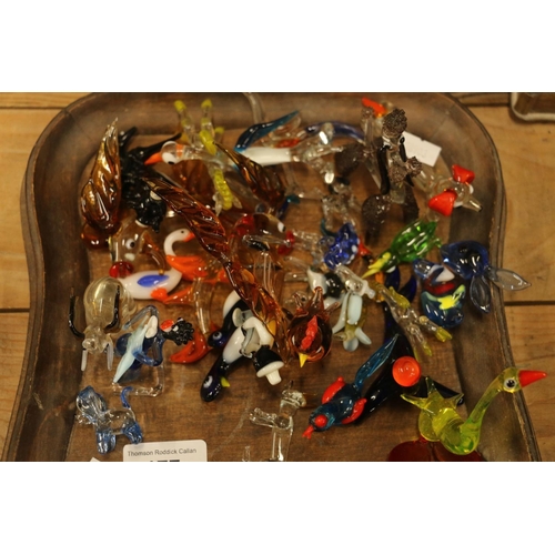 177 - Edwardian crumb tray holding miniature Murano glass animals.