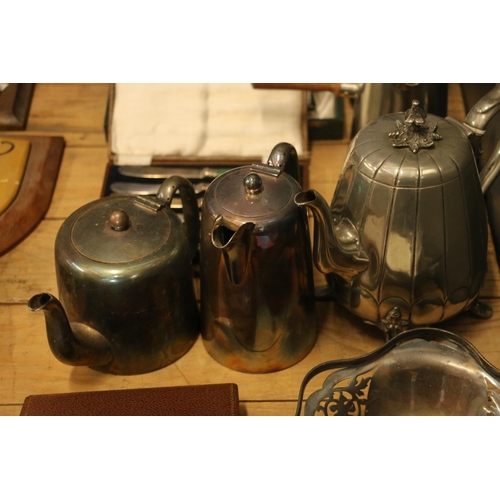 180 - Silver-plated items to include retro Old Hall stainless steel hot chocolate pots.