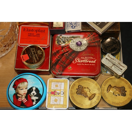 213 - Vintage tins to include OXO, a Japanese tin, etc.