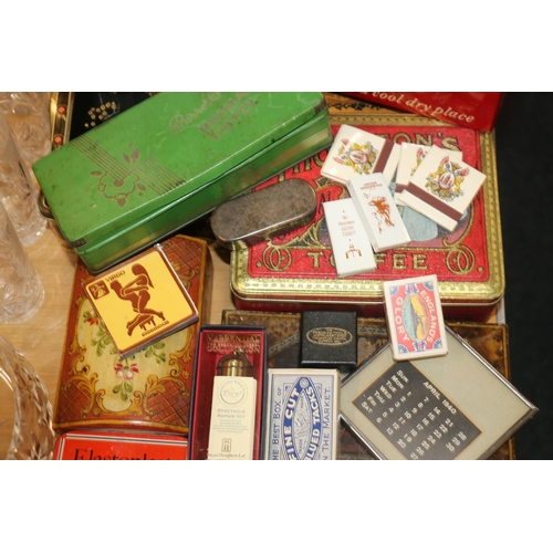 213 - Vintage tins to include OXO, a Japanese tin, etc.