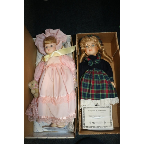 214 - Italian Capodimonte doll, an Ashton Drake doll, boxed, a Royal Heirloom doll, and another.