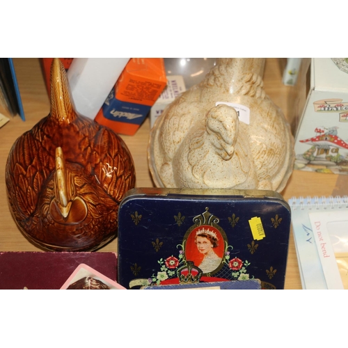 221 - Aladdin oil lamp with additional glass reservoirs, a Price Kensington hen on nest, and another, a Ko... 