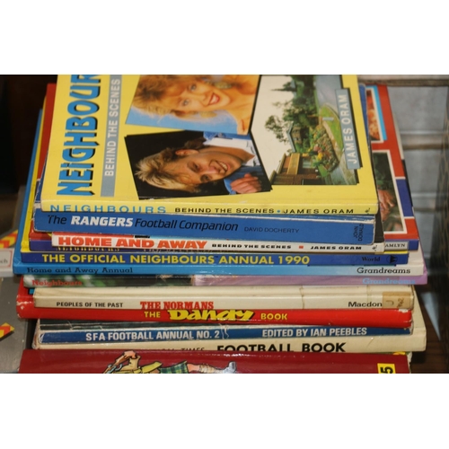 226 - Oor Wullie and Broons annuals to include 1970s, also Neighbours, Home and Away, Scottish Football, D... 