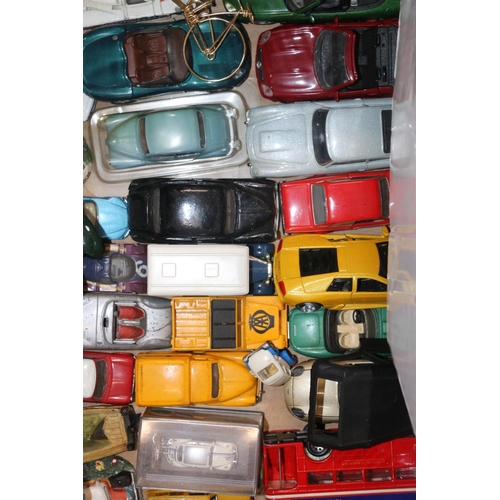 228 - Box containing die-cast model vehicles to include a Welly Mini Cooper, Burago, Corgi, Days Gone, and... 