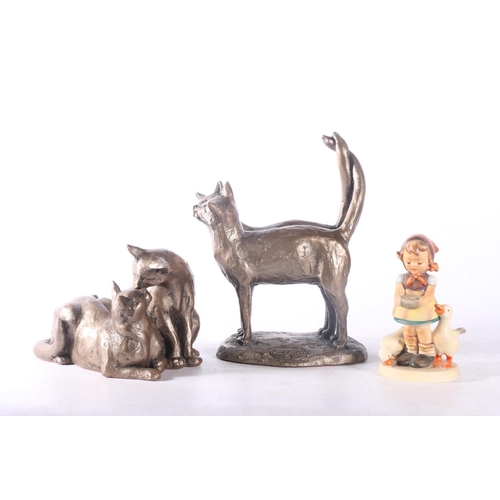 28 - Two cat models, both by Peter Jenkins for Frith Sculptures, largest 19cm, along with a Hummel girl w... 