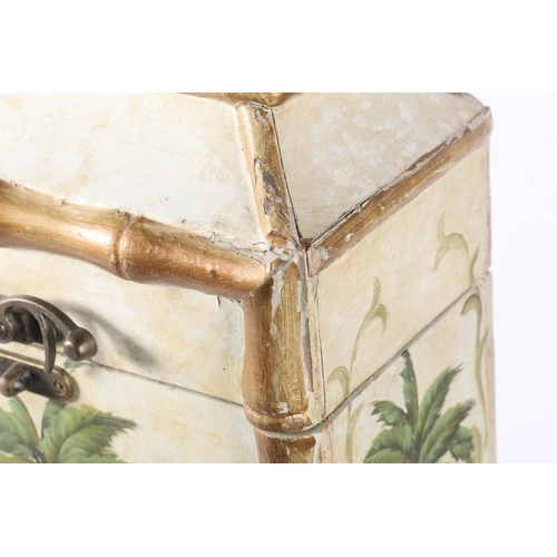 43 - Bamboo effect hand-painted hinge-top box and a Japanese lacquered panel decorated with abalone and m... 