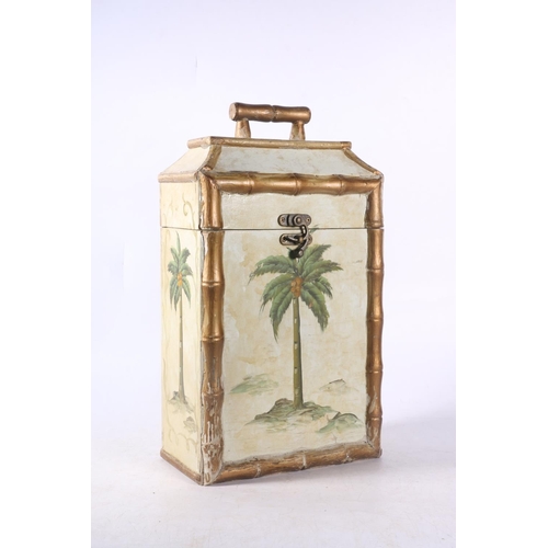 43 - Bamboo effect hand-painted hinge-top box and a Japanese lacquered panel decorated with abalone and m... 