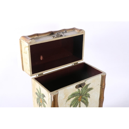 43 - Bamboo effect hand-painted hinge-top box and a Japanese lacquered panel decorated with abalone and m... 