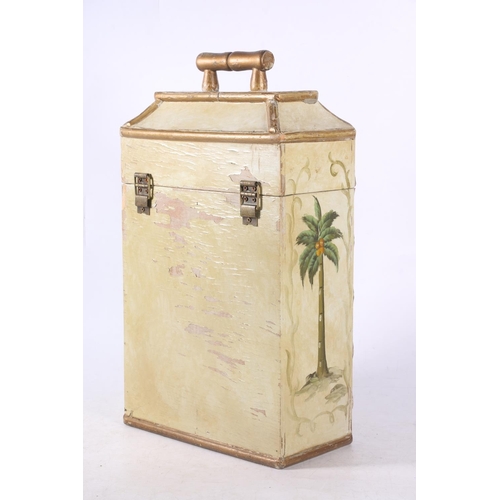 43 - Bamboo effect hand-painted hinge-top box and a Japanese lacquered panel decorated with abalone and m... 