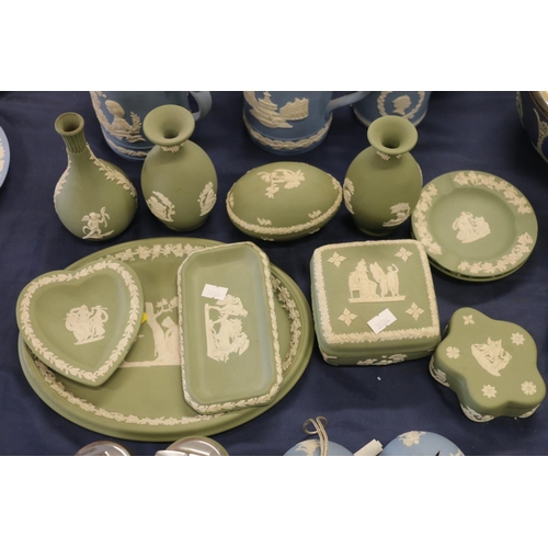 66 - Wedgwood Green Jasper Ware to include trinket dishes, ashtrays, bud vases, etc.