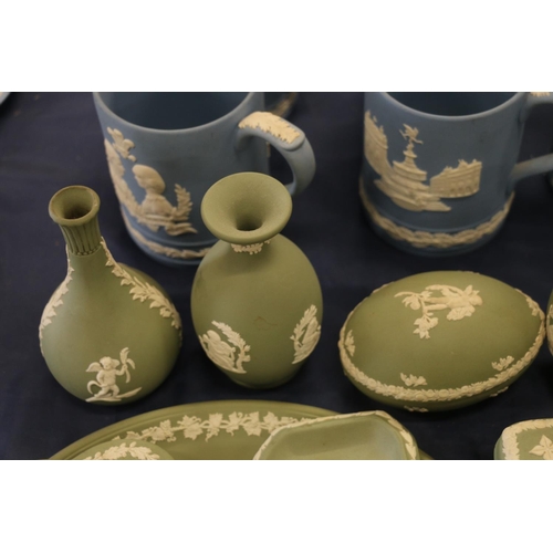 66 - Wedgwood Green Jasper Ware to include trinket dishes, ashtrays, bud vases, etc.