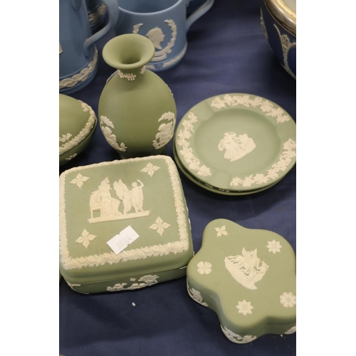 66 - Wedgwood Green Jasper Ware to include trinket dishes, ashtrays, bud vases, etc.