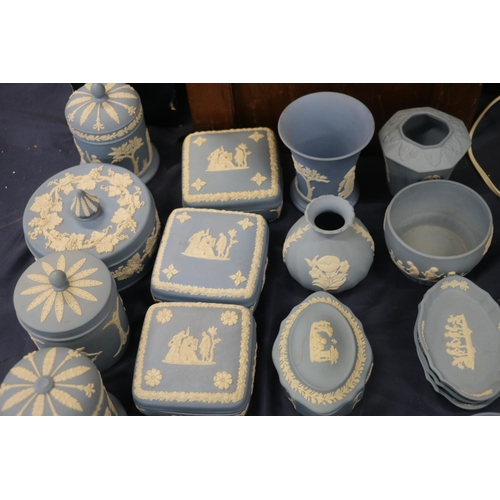 75 - Wedgwood Jasper Ware to include jars and covers, powder dishes, trinket boxes, etc.