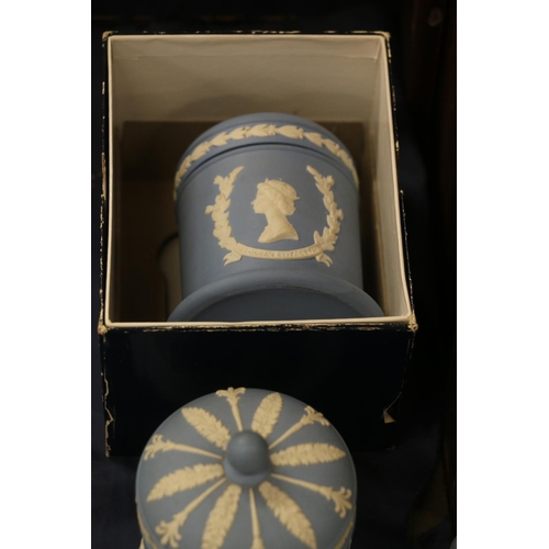 75 - Wedgwood Jasper Ware to include jars and covers, powder dishes, trinket boxes, etc.