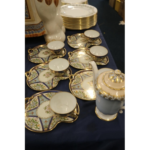 81 - Six Noritake floral decorated tennis sets, and a Paragon blue and gilt decorated coffee pot.