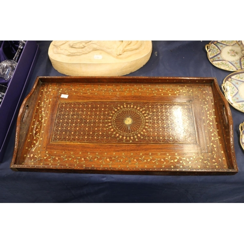 83 - Indian brass and copper inlaid tray, 56cm wide.