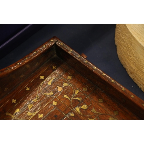 83 - Indian brass and copper inlaid tray, 56cm wide.