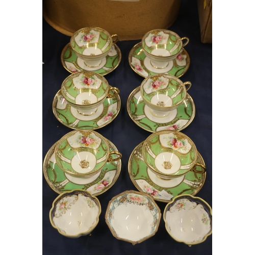 91 - Six Noritake floral and gilt decorated cups and saucers, etc.