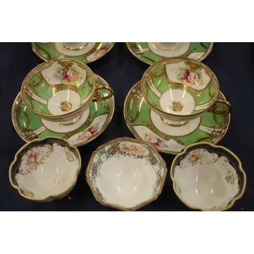 91 - Six Noritake floral and gilt decorated cups and saucers, etc.