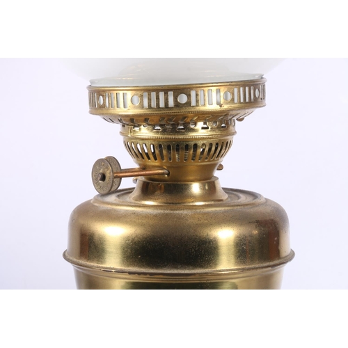 99 - Brass oil lamp converted for electricity, 51cm.