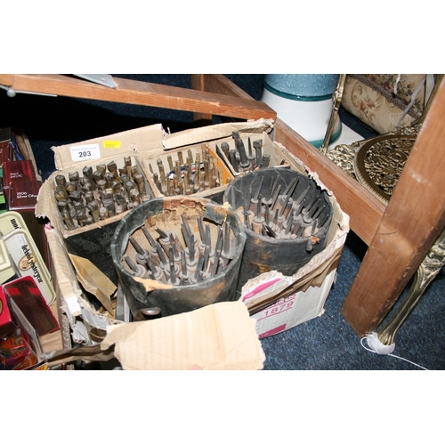 203 - Box containing vintage letter punches.