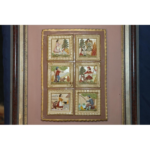 63 - Two Roselene Meyer Gallery German embossed figural plaques, in original frames.