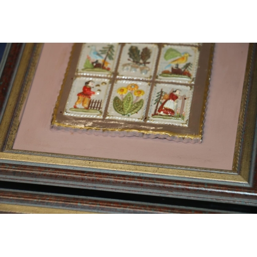 63 - Two Roselene Meyer Gallery German embossed figural plaques, in original frames.