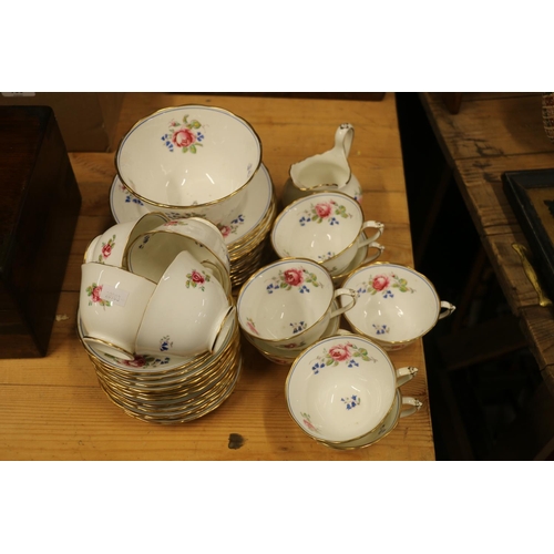 170 - New Chelsea China porcelain part teaset decorated with roses and bluebells.