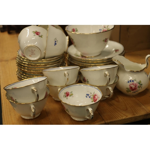 170 - New Chelsea China porcelain part teaset decorated with roses and bluebells.