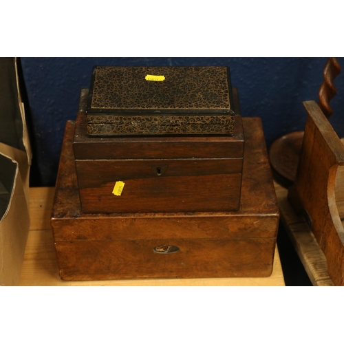 171 - Farthing & Thornhill burr walnut sewing box, and two other boxes.