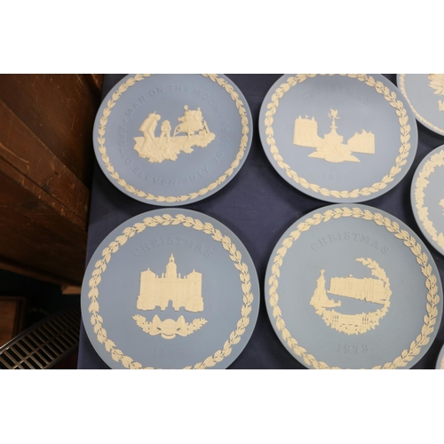 64 - Wedgwood Jasperware commemorative plates to include Christmas, Man on the Moon, etc.