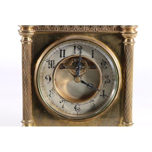 386 - c1900 French gilt metal carriage clock timepiece with integral thermometer and compass, silvered fro... 