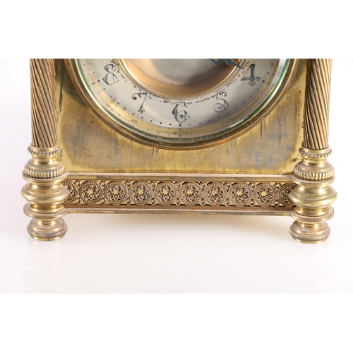 386 - c1900 French gilt metal carriage clock timepiece with integral thermometer and compass, silvered fro... 