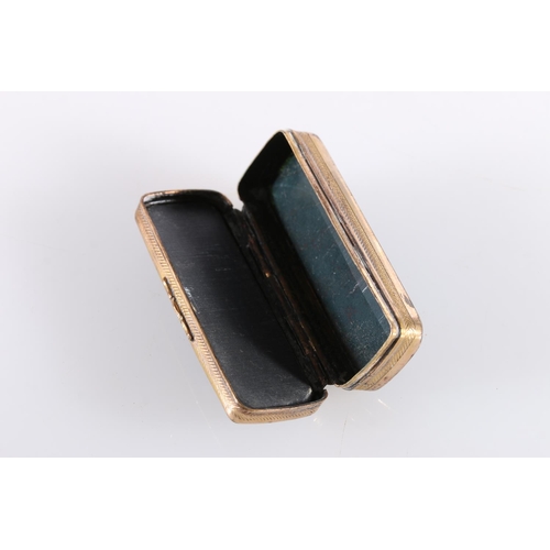 66 - Antique Scottish gilt metal vesta box, the hinged cover inset with agate and hardstone, 6cm long, 31... 