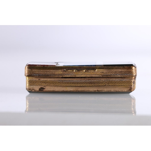 66 - Antique Scottish gilt metal vesta box, the hinged cover inset with agate and hardstone, 6cm long, 31... 