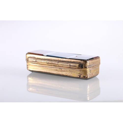 66 - Antique Scottish gilt metal vesta box, the hinged cover inset with agate and hardstone, 6cm long, 31... 