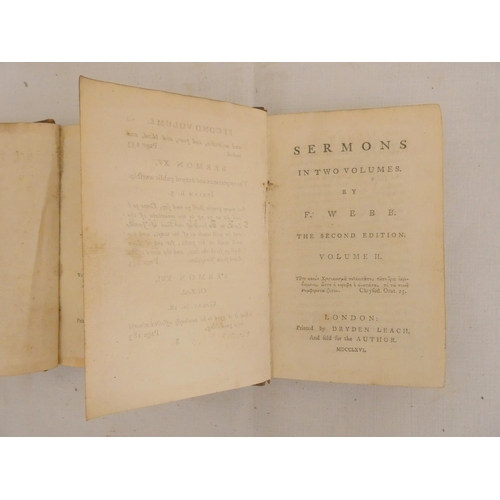 186 - WEBB F.  Sermons in Two Volumes. 2 vols. Subscriber's list. 16mo. Old calf. Book label of ... 