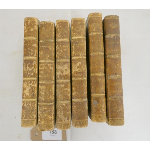 188 - SPENSER EDMUND.  The Works. 6 vols. Eng. port. frontis & eng. plate. Small 24mo. Rubbe... 