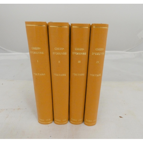 189 - VOLTAIRE.  Chefs-D'Oeuvre Dramatiques. 4 vols. Half titles. 12mo. Rebacked tree calf, marb... 