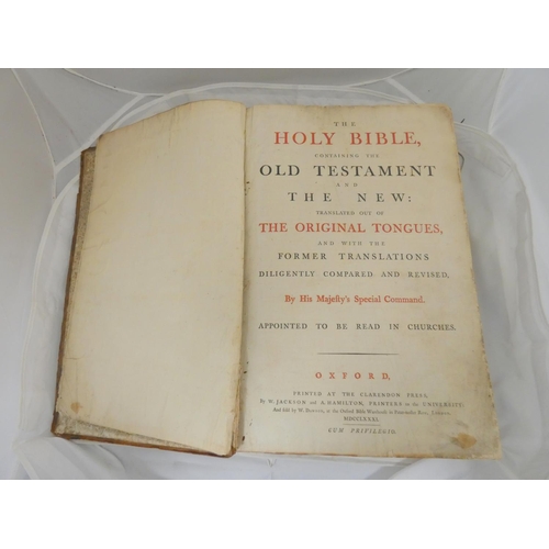 201 - The Holy Bible.  Large folio. Well worn reverse calf with label for St. Thomas' Chapel, H.... 