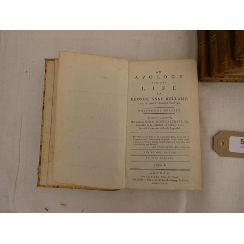 51 - BELLAMY GEORGE ANNE, Late of Covent-Garden Theatre. An Apology for the Life ... Written by Hers... 
