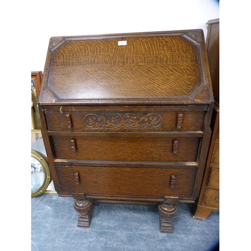 328 - Mid-century oak writing bureau.