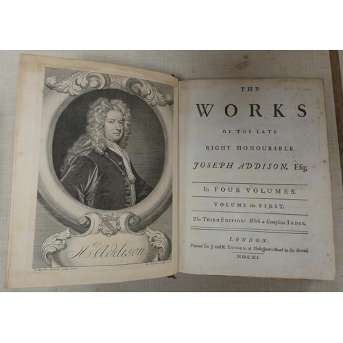 296 - ADDISON JOSEPH.  The Works. 4 vols. Eng. port. frontis & eng. vignette. Old panelled c... 