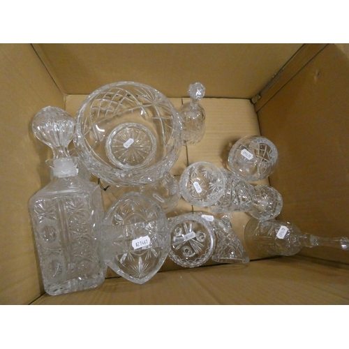 390 - Box of crystal glassware including bowls, decanters etc