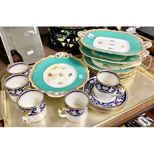 216 - 19th century floral decorated dessert service and fine crown Staffordshire coffee cans and saucers.