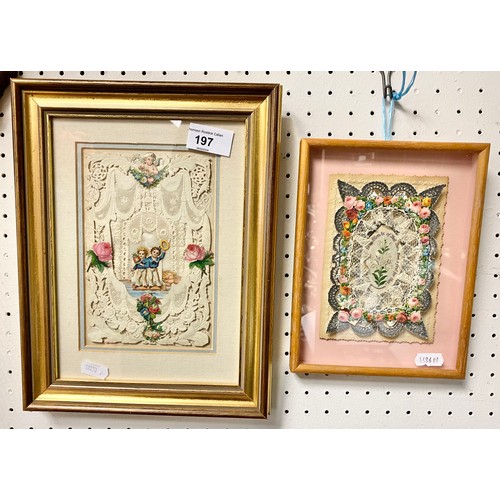 197 - Framed Edwardian decoupage picture and another(2)