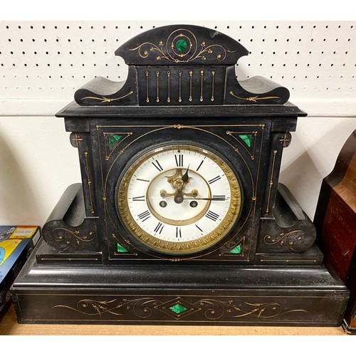 228 - Impressive Victorian inlaid malachite  and gilt decorated mantle clock